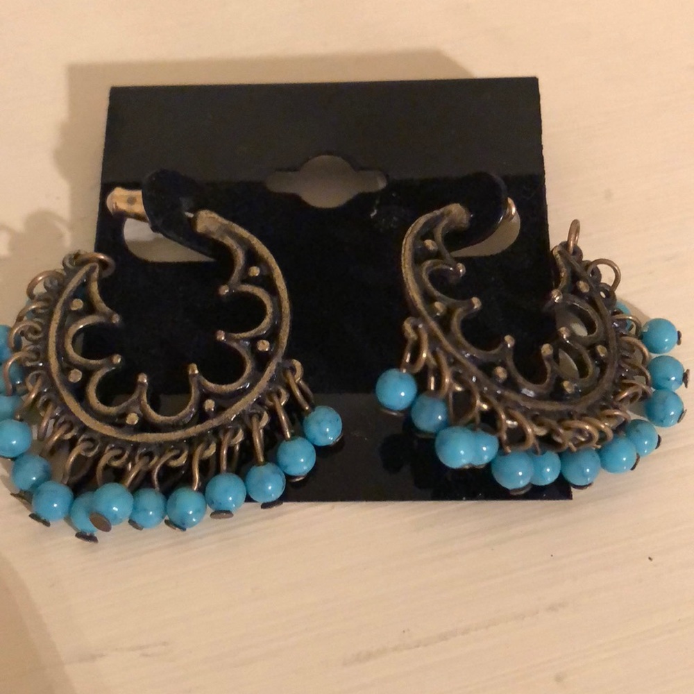 Beautiful Turquoise and Bronze Hoop Earrings